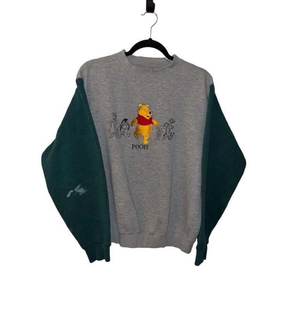 Vintage Pooh Winnie the Pooh and Friends Embroidered Gray and Green Colorblock S
